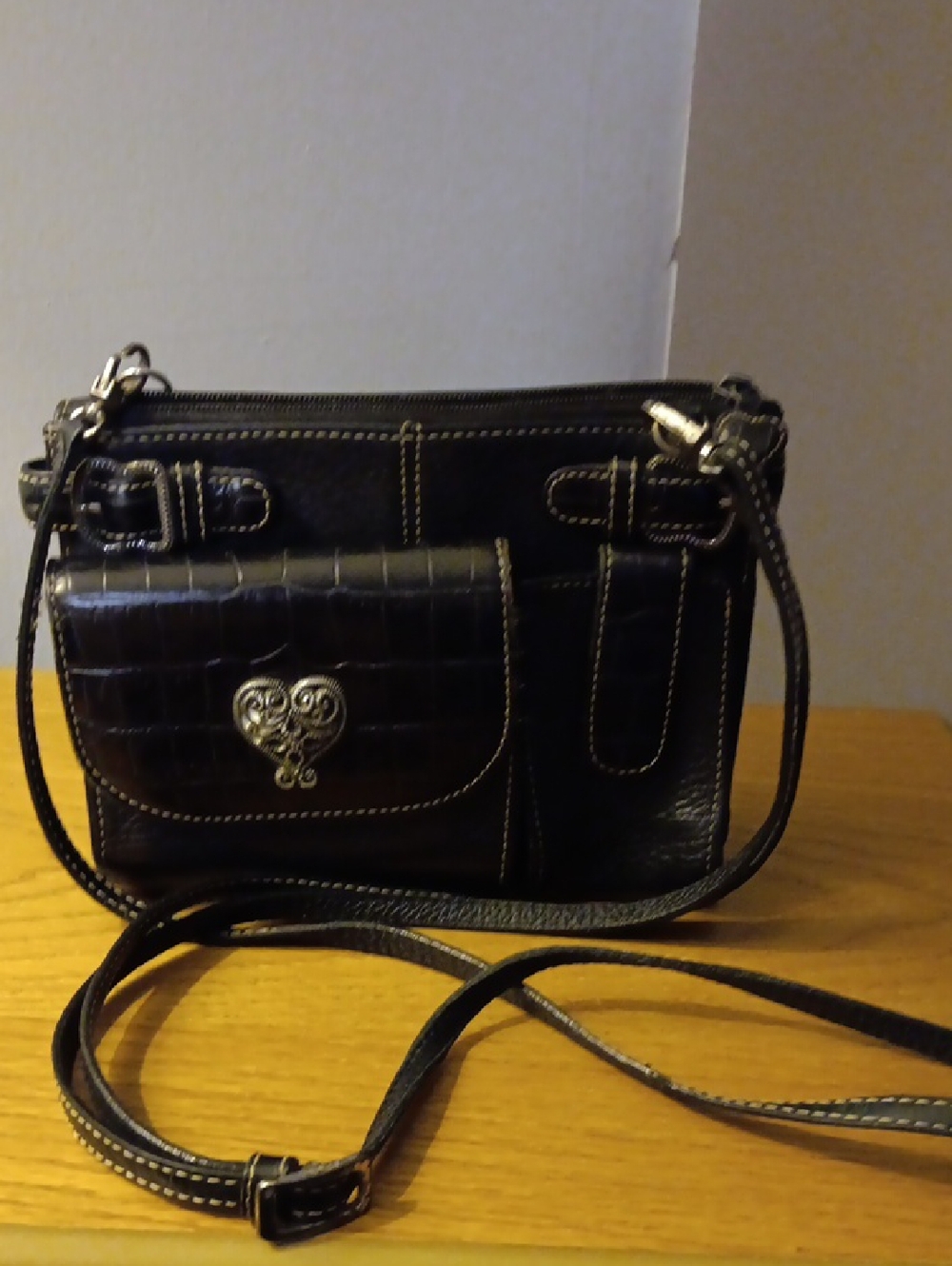 Brighton Black Crossbody Bag with Heart Emblem